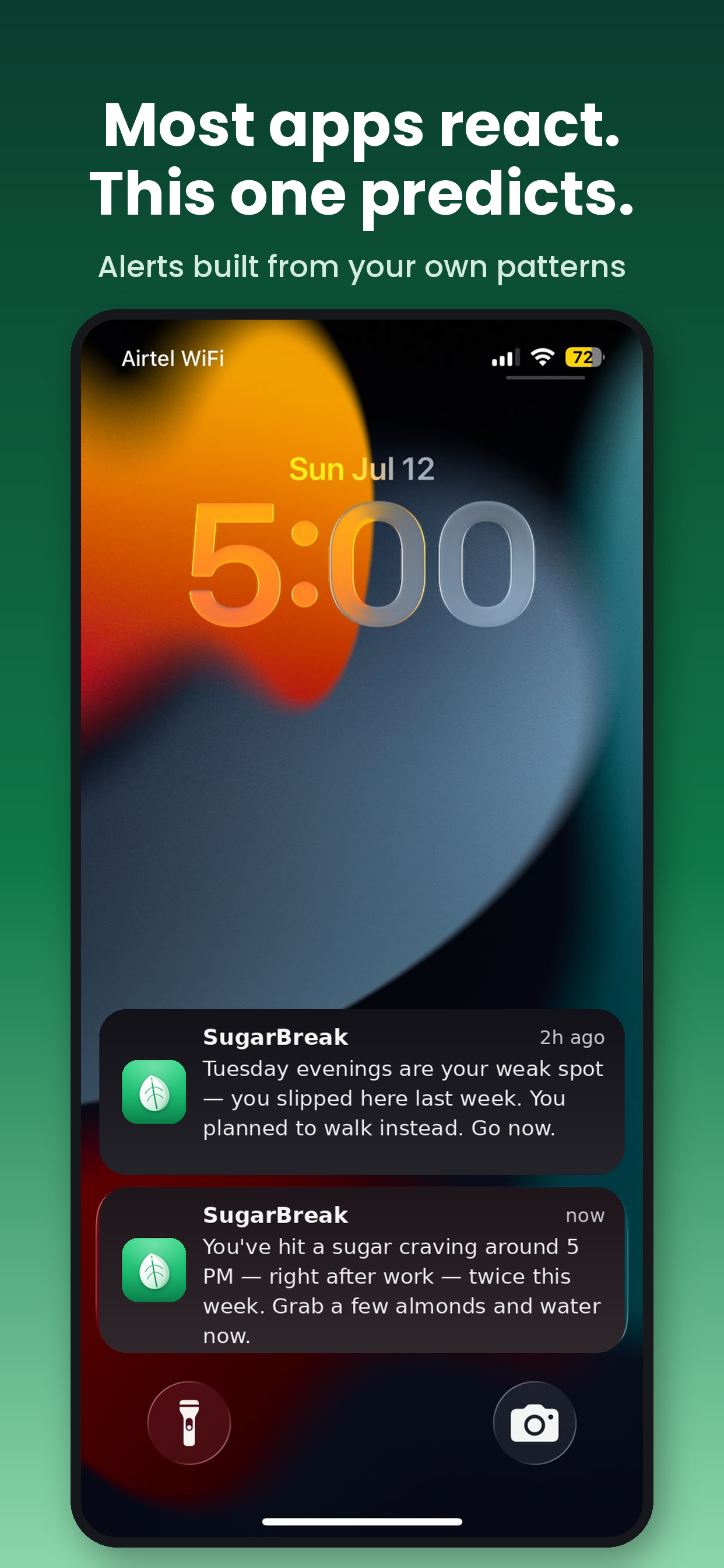 SugarBreak sendinhg personalized notificatiosn basis user history